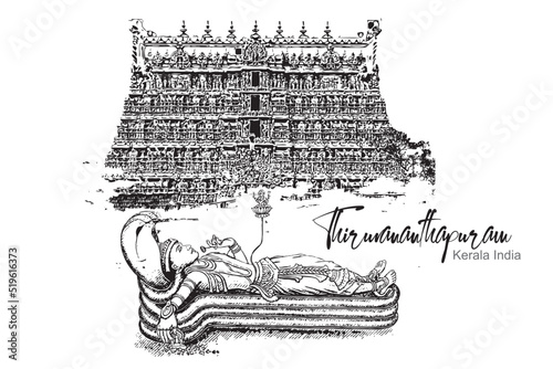 Kerala Thiruvananthapuram Padmanabhapuram vector illsutration hand drawing illustration art 