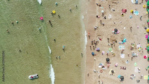 Summer scenery of Jeju Island beach. Drone top shot.