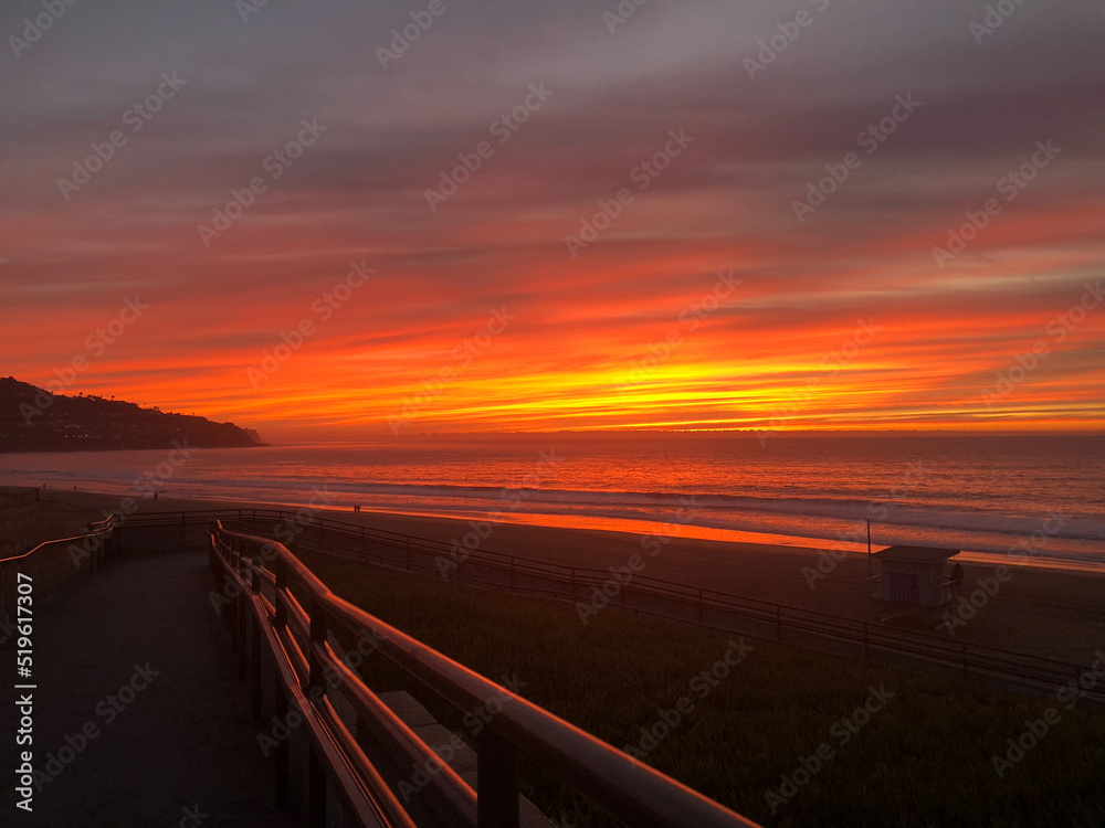 Sunset on the Beach. The Pacific Ocean. California. 