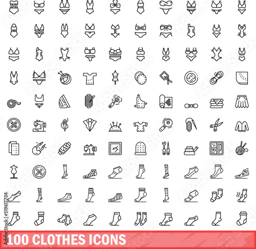 100 clothes icons set. Outline illustration of 100 clothes icons vector set isolated on white background