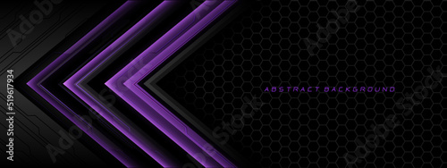 Abstract violet grey metal black cyber circuit futuristic technology geometric on hexagon mesh design modern background vector