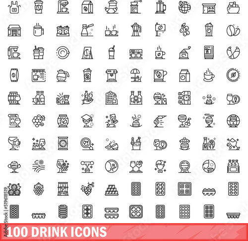 100 drink icons set. Outline illustration of 100 drink icons vector set isolated on white background