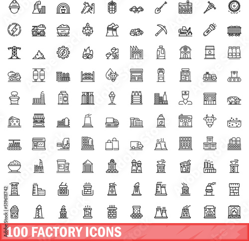100 factory icons set. Outline illustration of 100 factory icons vector set isolated on white background