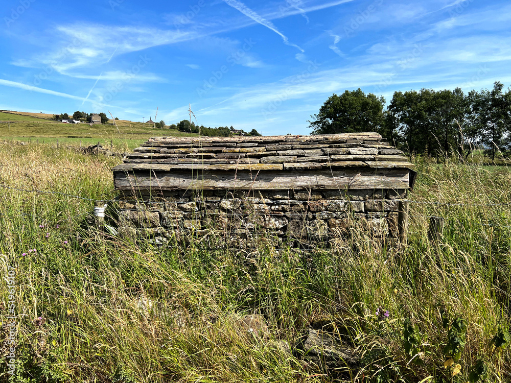 Stone built shepherds shelter, high on the hills above, Delph, Oldham, UK Stone built shepherds shelter, high on the hills above, Delph, Oldham, UK