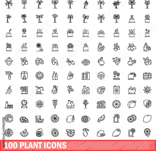 100 plant icons set. Outline illustration of 100 plant icons vector set isolated on white background