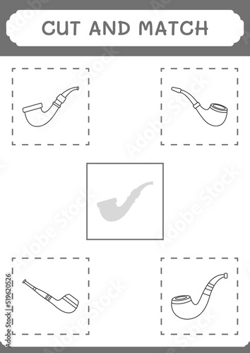 Cut and match parts of Smoking pipe, game for children. Vector illustration, printable worksheet