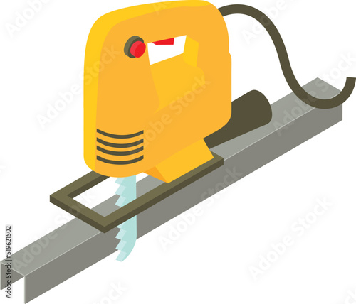 Workshop equipment icon isometric vector. Electric jigsaw and metal profile icon. Electric tool, construction and repair work