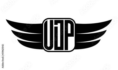 UDP three Letter wing minimalist creative concept icon eagle symbol professional black and white logo design, Vector template photo