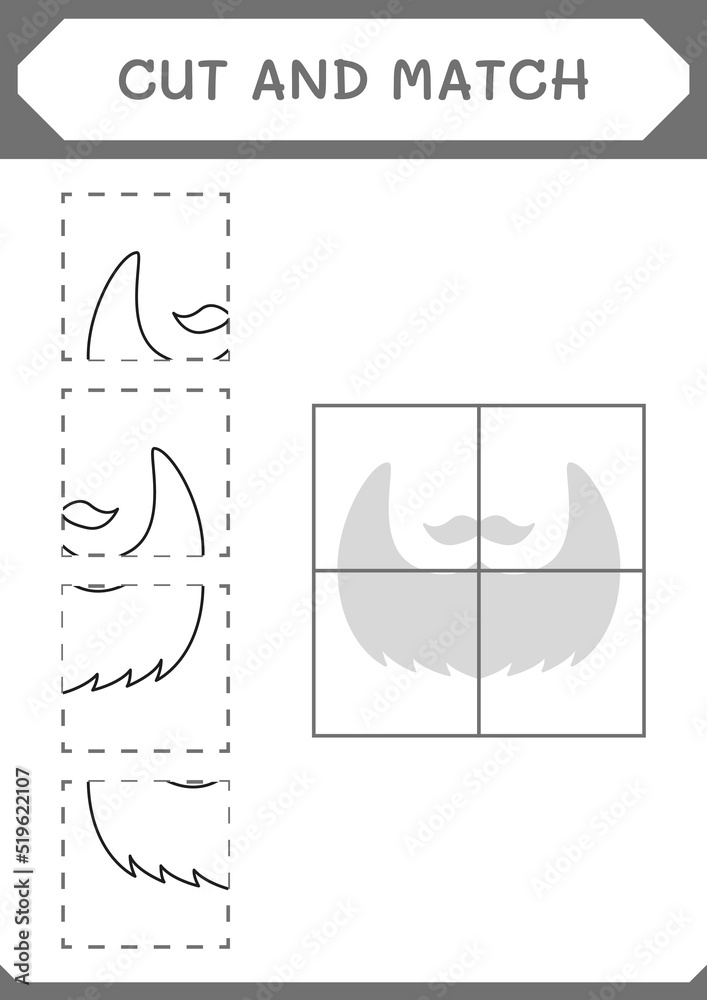 Cut and match parts of Leprechaun beard, game for children. Vector illustration, printable worksheet