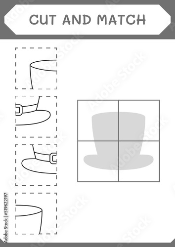 Cut and match parts of St. Patrick's Day hat, game for children. Vector illustration, printable worksheet