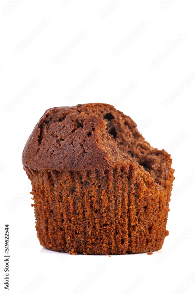 Bitten chocolate maffin isolated on a white background Bitten chocolate maffin isolated on a white background