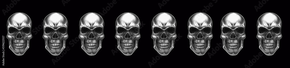 Pattern made of Hand drawn human skull on black background. horizontal banner .. Pattern made of Hand drawn human skull on black background. horizontal banner ..