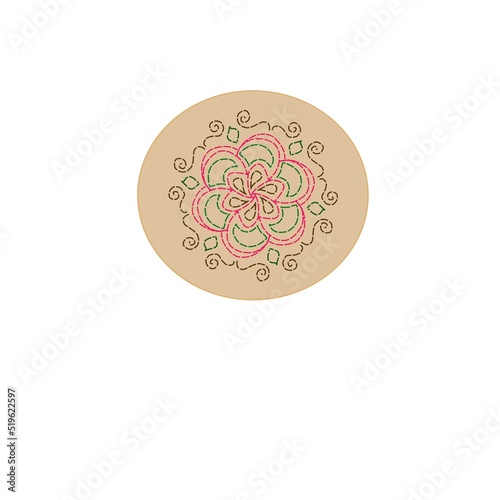 Pink flower Embroidery illustration. Mandala embroidery Illustration. Hand-Drawn illustration.