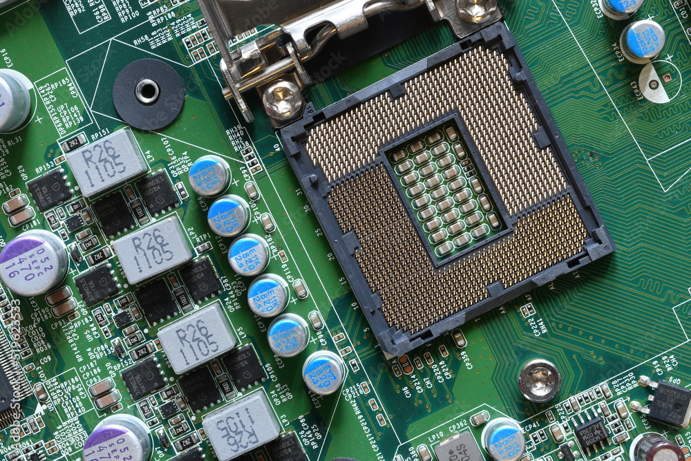 Detail of a CPU Socket on a Motherboard. Printed Circuit Board - Computer  Motherboard with Components. Close-up Stock-Foto | Adobe Stock