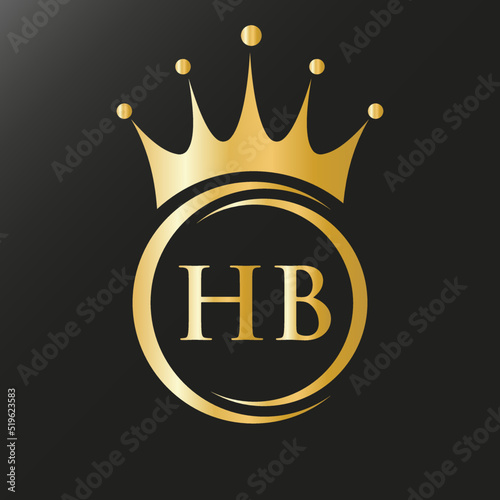 Letter HB Crown Logo. Royal Crown Logo for Spa, Yoga, Beauty, Fashion, Star, Elegant, Luxury Sign