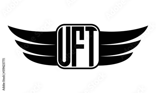 UFT three Letter wing minimalist creative concept icon eagle symbol professional black and white logo design, Vector template photo