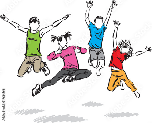 children active kids jumping happy concept friends vector illustration