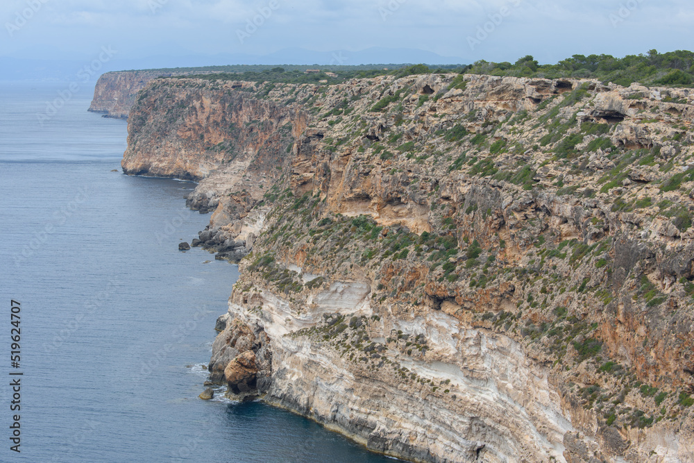 Steep coastal cliffs at Cap Blanc in Mallorca, Spain.