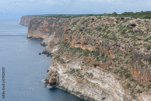 Steep coastal cliffs at Cap Blanc in Mallorca, Spain.