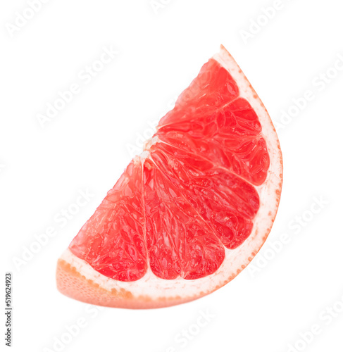 Red grapefruit slice isolated on white background.