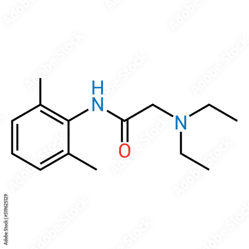 chemical structure of Lidocaine (C14H22N2O)