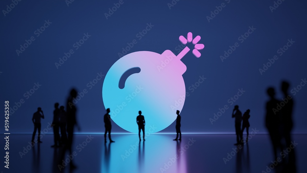3d rendering people in front of symbol of bomb on background 3d rendering people in front of symbol of bomb on background