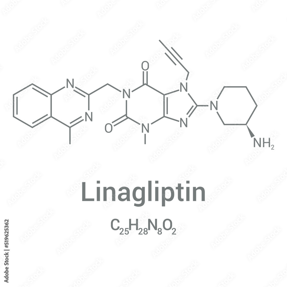 chemical structure of Linagliptin (C25H28N8O2)