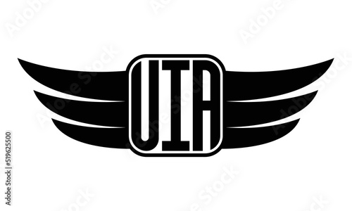 UIA three Letter wing minimalist creative concept icon eagle symbol professional black and white logo design, Vector template photo