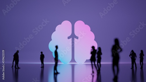3d rendering people in front of symbol of brain on background