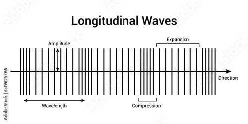 longitudinal waves. Vector illustration isolated on white background.