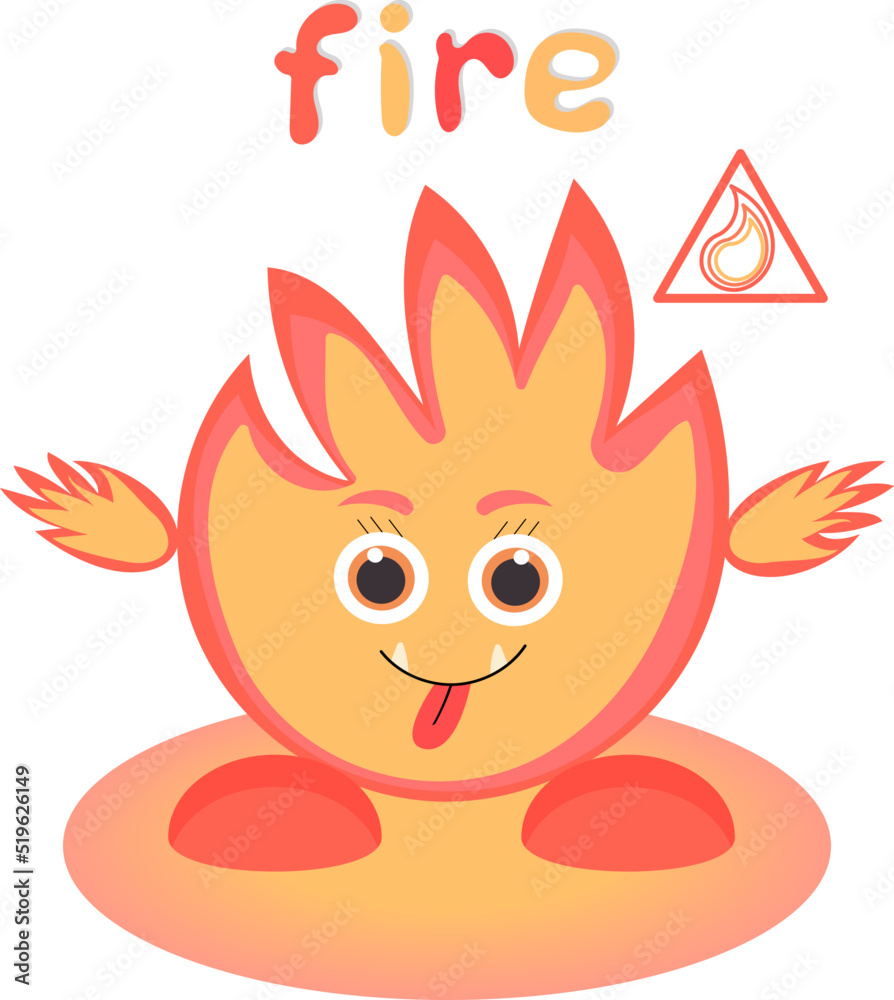 The element of nature is fire. Cute monster fire. Vector cartoon illustration.
The element of nature is fire. Cute monster fire. Vector cartoon illustration.