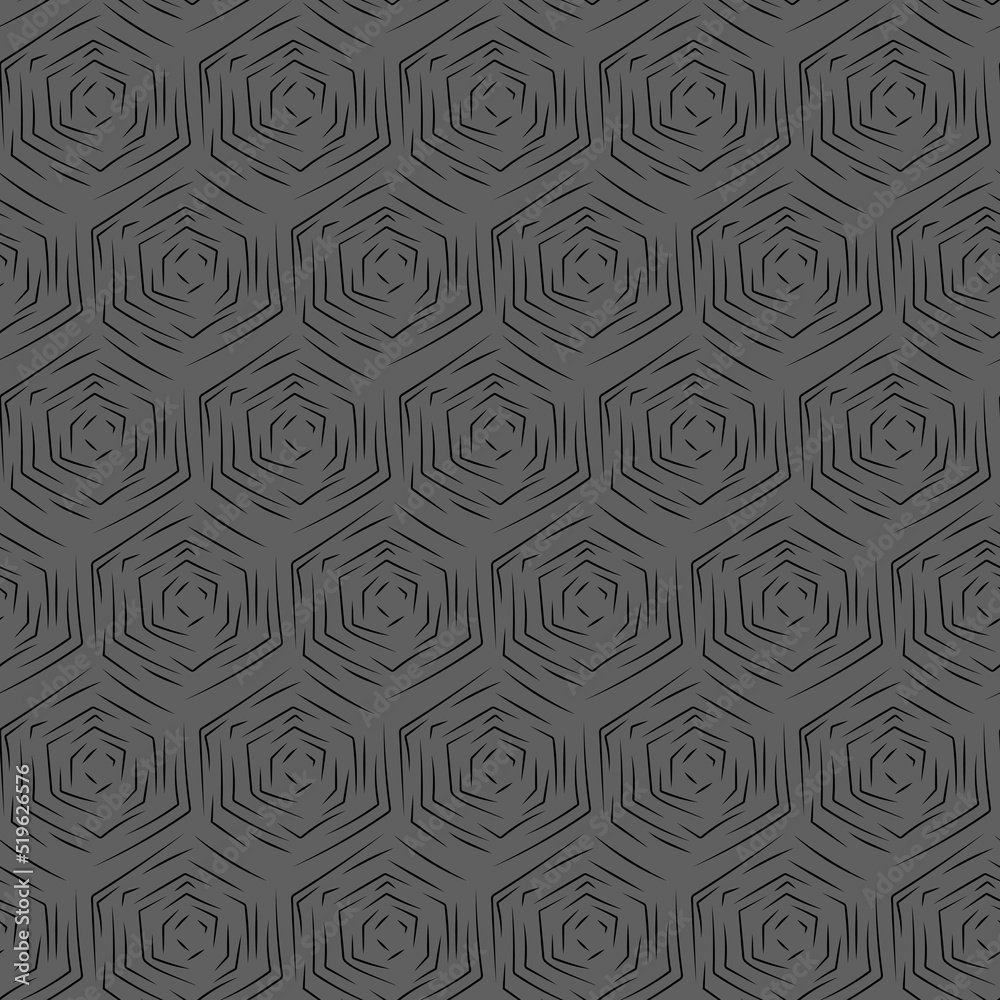 Vector. The texture of the contour hexagon. Monochrome, black and white, grey geometric seamless pattern. Mosaic abstract background. Hexagonal repeating hand drawn geometric polygon texture. Vector. The texture of the contour hexagon. Monochrome, black and white, grey geometric seamless pattern. Mosaic abstract background. Hexagonal repeating hand drawn geometric polygon texture.
