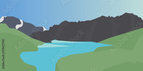 silhouette of the mountains of the alps with green meadows 