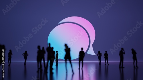 3d rendering people in front of symbol of rounded chat bubbles on background