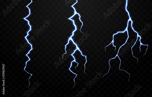 Lightning vector set, lightning png, thunderstorm, lighting, flash. Natural phenomenon, light effect. PNG.