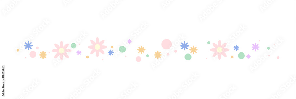 Cartoon decorative border. Floral pattern divider. Isolated by white background, flat design, vector, illustration, EPS10
