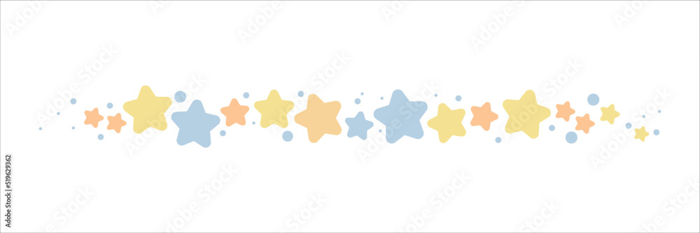 Cartoon decorative border. Star pattern divider. Isolated by white