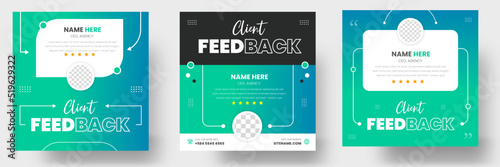Customer feedback testimonial social media post web banner template. client testimonials social media post banner design template with green color
