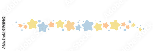 Cartoon decorative border. Star pattern divider. Isolated by white background, flat design, vector, illustration, EPS10