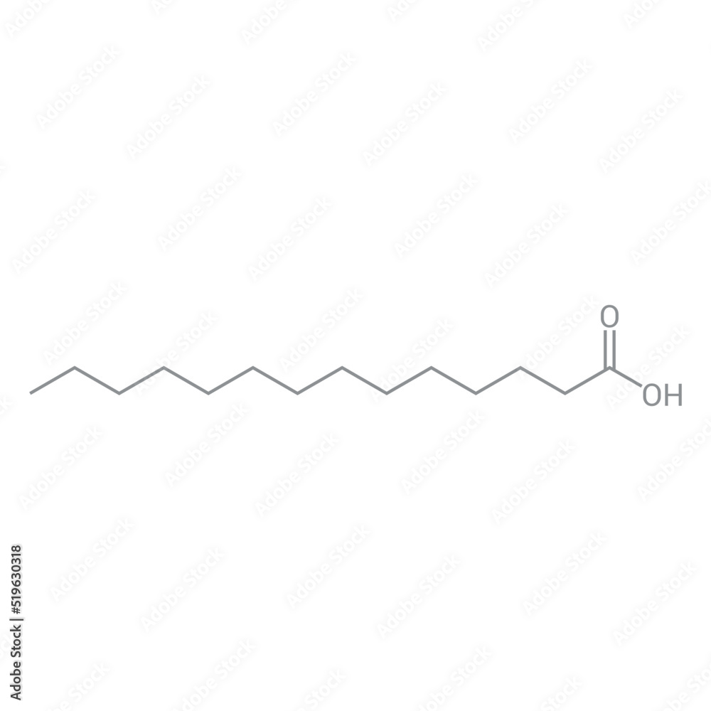 chemical structure of Myristic acid (C14H28O2) chemical structure of Myristic acid (C14H28O2)
