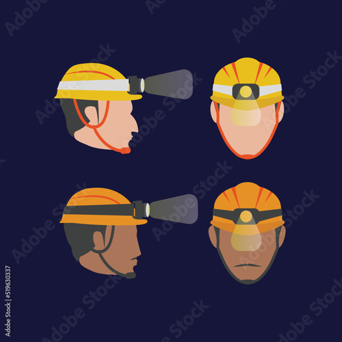 man wearing a miners helmet with lamp and light design vector illustration
