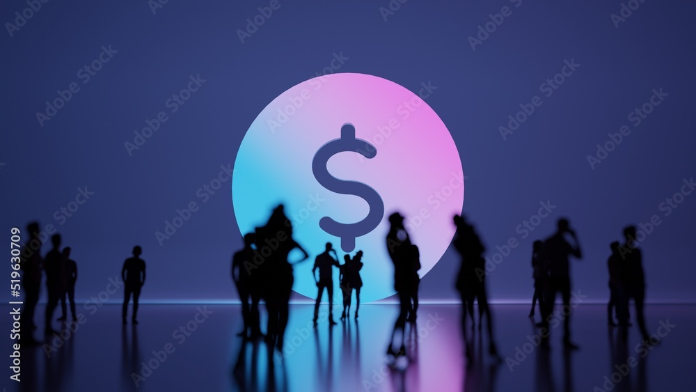 Naklejka premium 3d rendering people in front of symbol of dollar on background