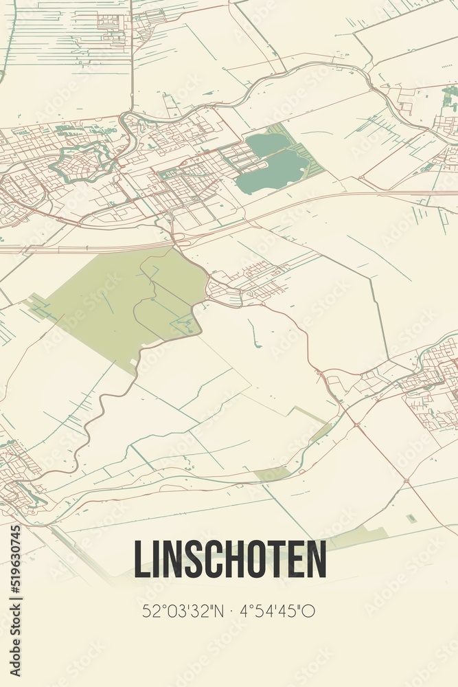 Linschoten, Utrecht vintage street map. Retro Dutch city plan.