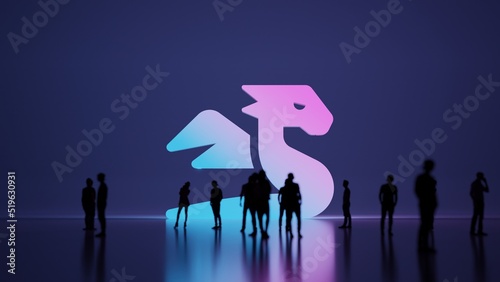 3d rendering people in front of symbol of dragon on background photo