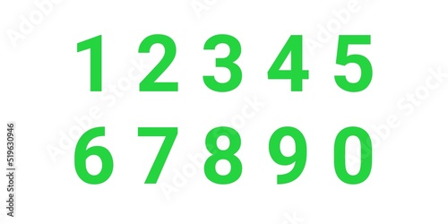 Green number set isolated on white background