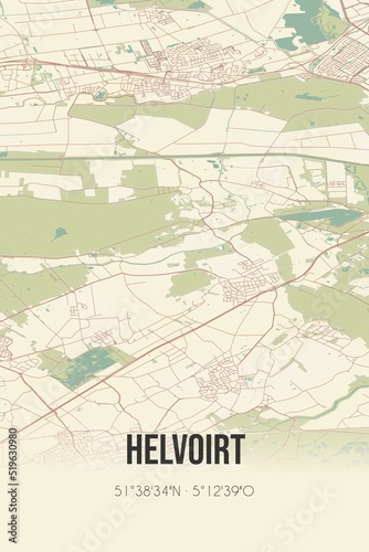 Helvoirt  Noord-Brabant vintage street map. Retro Dutch city plan.