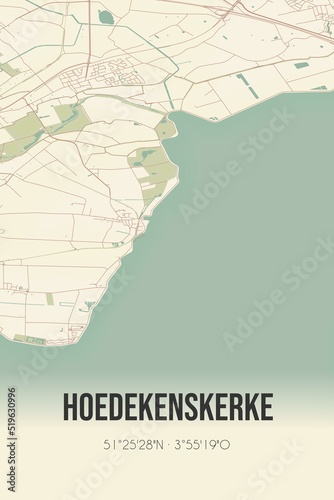 Hoedekenskerke, Zeeland vintage street map. Retro Dutch city plan. photo