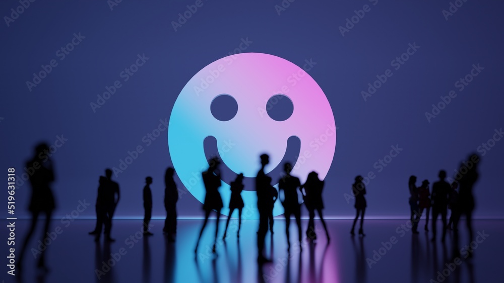 Naklejka premium 3d rendering people in front of symbol of emoticons smile on background