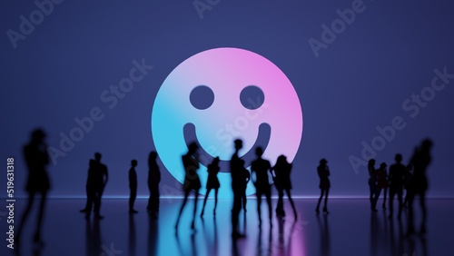 3d rendering people in front of symbol of emoticons smile on background