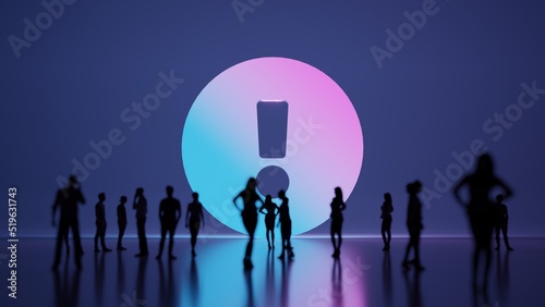 3d rendering people in front of symbol of exclamation circle on background